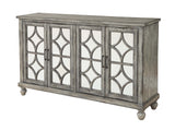 Four Door Media Credenza Credenza Ash Veneers 4 Mirror Paneled Doors 2 Interior Fixed Shelves Cord Management Adjustable Levelers 