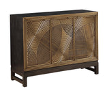 Three Door Media Credenza Cabinet 2 Doors with Upgraded European Hinges 2 Fixed Interior Shelves Floating Base Cord Management Adjustable Levelers 