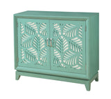 Two Door Cabinet Cabinet Painted Finish Mirrored Door Fronts Open Leaf Fretwork Floating Base Adjustable Levelers 