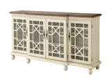 Four Door Media Credenza Credenza Wood Veneer Top Cord Management Breakfront Design Chippendale Fretwork Six Adjustable Shelves Adjustable Levelers