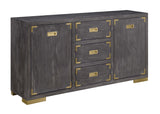 Two Door Three Drawer Media Credenza Media Credenza Pine Veneers Stainless Steel Accents Extended Drawer Glides Upgraded European Hinges Cord Management Adjustable Levelers
