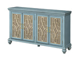 Four Door Media Credenza Media Credenza MDF 93% Birch 5% Ash Veneer 2% Antique Mirrored Glass Sleek Brushed Hardware Two Interior Shelves Cord Management Adjustable Levelers
