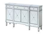 Four Door Three Drawer Credenza Credenza Painted Finish Mirrored Accents Extended Drawer Glides Three Interior Shelves Tapered Feet Adjustable Levelers