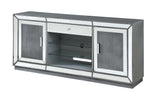 Two Door One Drawer Media Credenza Media Credenza Mirrored Picture Frame Front Beaded Detailing Upgraded European Hinges Extended Drawer Glides Cord Management Adjustable Levelers