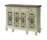 Four Door Three Drawer Media Credenza Media Credenza Wood Veneer Top Breakfront Design Chippendale Fretwork Six Interior Shelves Cord Management Adjustable Levelers