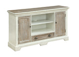 Two Door One Drawer Media Console Console Table Ash Veneers Two Tone Finish Extended Drawer Glides Fixed & Adjustable Shelves Cord Management Adjustable Levelers