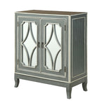 Two Door Cabinet Cabinet Birch Wood & Ash Veneers Wood Tone Top Diamond Fretwork Mirrored Door Fronts One Fixed Shelf Adjustable Levelers