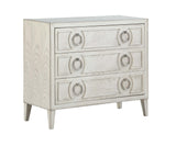 Three Drawer Chest Chest Ash Veneers Oversized Drop Ring Hardware Extended Drawer Glides Tapered Feet Adjustable Levelers 