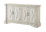 Four Door Media Credenza Media Credenza Painted Finish Raised Diamond Pattern Sleek Metal Hardware Two Fixed Shelves Cord Management Adjustable Levelers