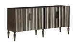 Four Door Media Credenza Media Credenza Painted Finish Dimensional Door Fronts Upgraded European Hinges Two Fixed Shelves Cord Management Adjustable Levelers
