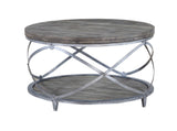 Waverly Round Cocktail Table Cocktail Table Acacia & Iron Painted Finish Open Lower Shelf Adjustable Levelers Coordinating Pieces Available 
