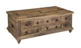 Six Drawer Trunk Trunk Mango Solids Lift Top with Hidden Storage Chatter Marks Turned Feet  