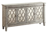 Four Door Credenza Credenza 4 Doors With European Hinges Diamond Fretwork Over Antiqued Mirror  Two Interior Adjustable Shelves Cord Management Adjustable Levelers 
