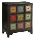 Three Drawer Chest Chest Hand Painted Finish Multi-Colored  Beveled Drawer Fronts Distressed Details  
