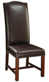 Set of 2 Dining Chairs Dining Chair Solid Birch Frame Brown Bonded Leather Fabric Arched High Back H Cross Stretcher Double Stitching Nail Head Trim Detailing