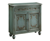 One Drawer Two Door Cabinet Cabinet Hand Painted Finish Decorative Scroll Pattern Ball Feet Interior Shelf Teardrop Hardware 