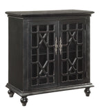 Two Door Cabinet Cabinet Hand Painted  Textured Finish 2 Doors with Clear Glass Panels Chippendale Fretwork One Interior Shelf 