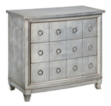Three Drawer Chest Chest Hand Painted Metallic Silver Finish Curved Feet 3 Drawers Elegant Drop Ring Hardware 