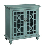 Two Door Cabinet Cabinet Hand Painted Textured Finish 2 Glass Paneled Doors Chippendale Fretwork 1 Interior Shelf 