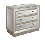 Three Drawer Chest Chest Hand Painted Trim Beveled Mirrored Facings Beaded Detailing Square Mirrored Hardware 3 Drawers 