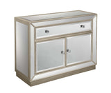 One Drawer Two Door Cabinet Cabinet Hand Painted Trim Beveled Mirror Facings Beaded Detailing Square  Mirrored Hardware 2 Doors 1 Drawer