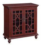 Two Door Cabinet Cabinet Hand Painted  Textured Finish 2 Doors with Clear Glass Panels Chippendale Fretwork One Interior Shelf 