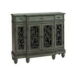 Three Drawer Four Door Credenza Credenza Hand Painted 4 Doors with Intricate Scroll Work 3 Interior Shelves 3 Drawers   Breakfront Style Front Rope Molding