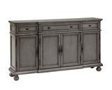 Three Drawer Four Door Credenza Credenza Hand Painted 4 Doors with Magnetic Door Latches Cascading Top and Base Breakfront design Cord Management Decorative Hardware