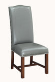 Set of 2 Dining Chairs Dining Chair Birch Wood Frame Gray Bonded Leather Arched High Back H Cross Stretcher  Double Stitching Nail Head Detailing