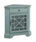 One Drawer One Door Corner Cabinet Cabinet Hand Painted Textured Finish 1 Clear Glas Paneled Door Decorative Fretwork 1 Interior Shelf  