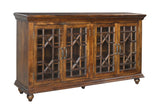 Four Door Credenza Credenza Mango & Iron 4 Glass Paneled Doors Chippendale Fretwork 4 Interior Shelves Cord Management 