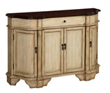 Four Door One Drawer Credenza Credenza Hand Painted Finish Wood Toned Top 4 Doors with Tear Drop Hardware 1 Drawer with Buttin Hardware 3 Interior Fixed Shelves Adjustable Levelers