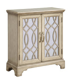 Two Door Cabinet Cabinet Hand Painted Finish 2 Mirror Paneled Doors Decorative Fretwork 1 Interior Fixed Shelf Adjustable Levelers 