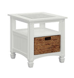 Harbor Towne End Table End Table Birch Wood Hand Painted 1 Large Seagreass Removable Basket Glass Top Open Shelf 